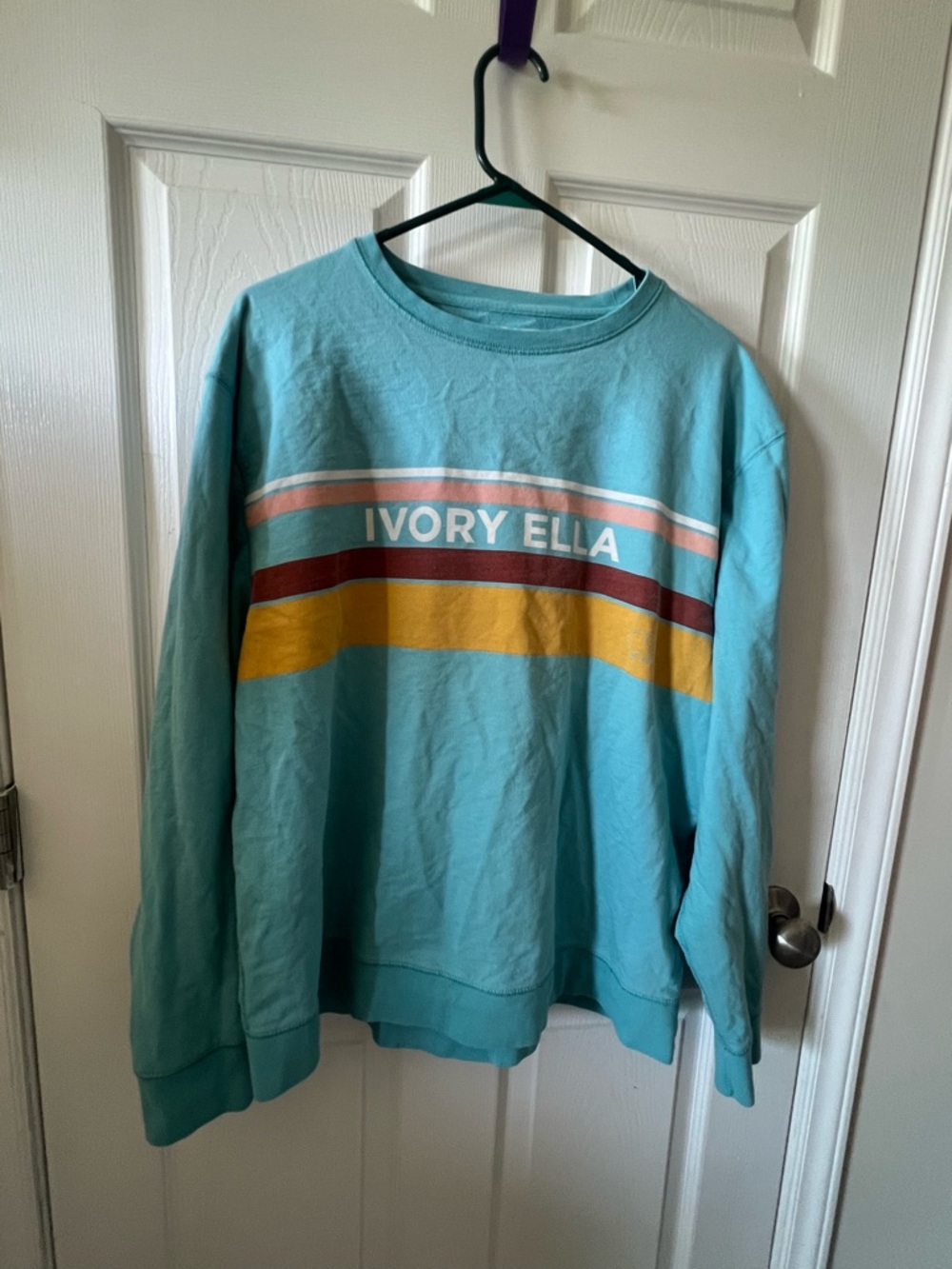 ivory ella Aqua Crewneck Sweatshirt with Retro Stripes